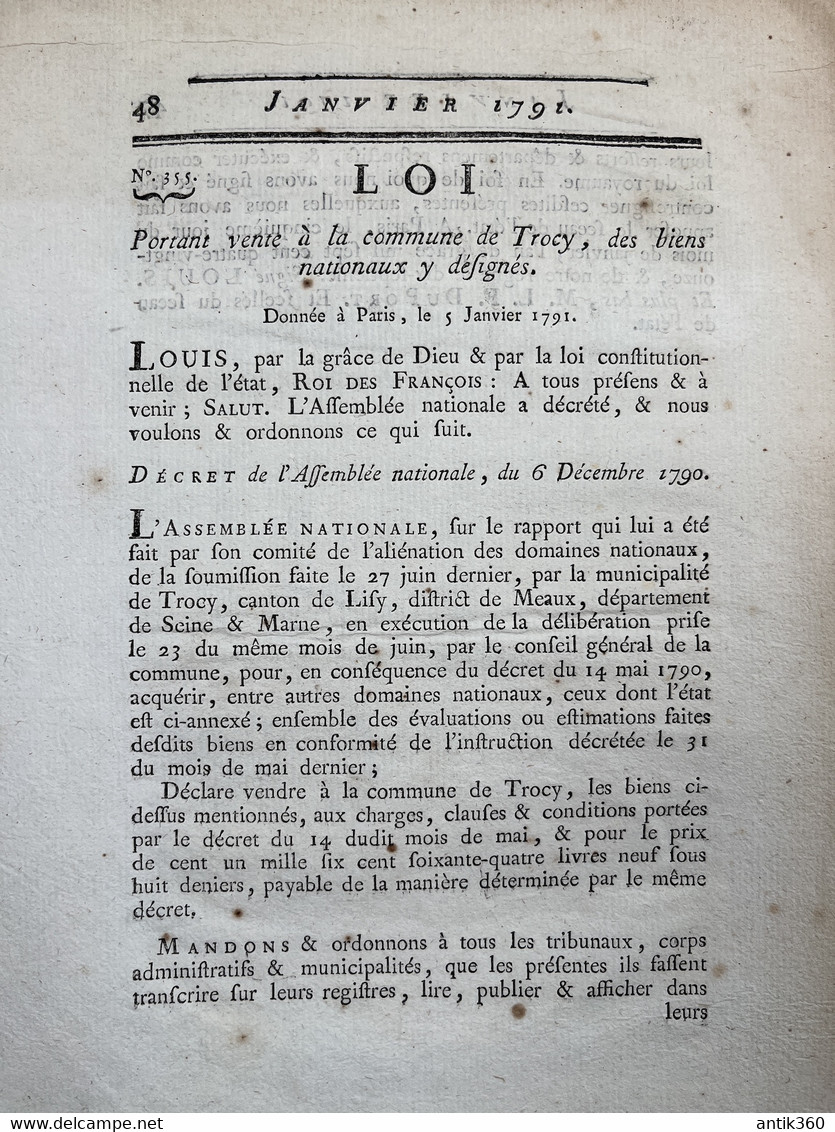 Lot De 2 Extraits De Loi 1791 Révolution Vente Domaines Nationaux à La Municipalité D'Orléans - Decretos & Leyes