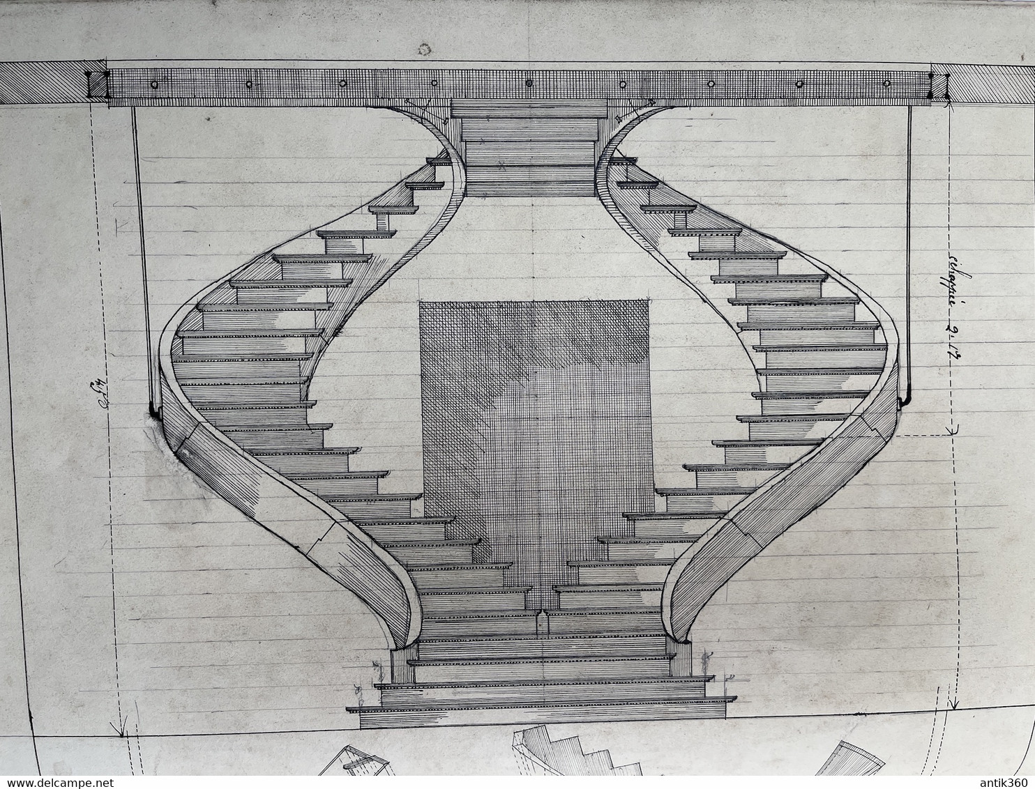 Ancien Dessin D'architecte Compagnon Du Devoir Plan D'Escalier . - Zeichnungen