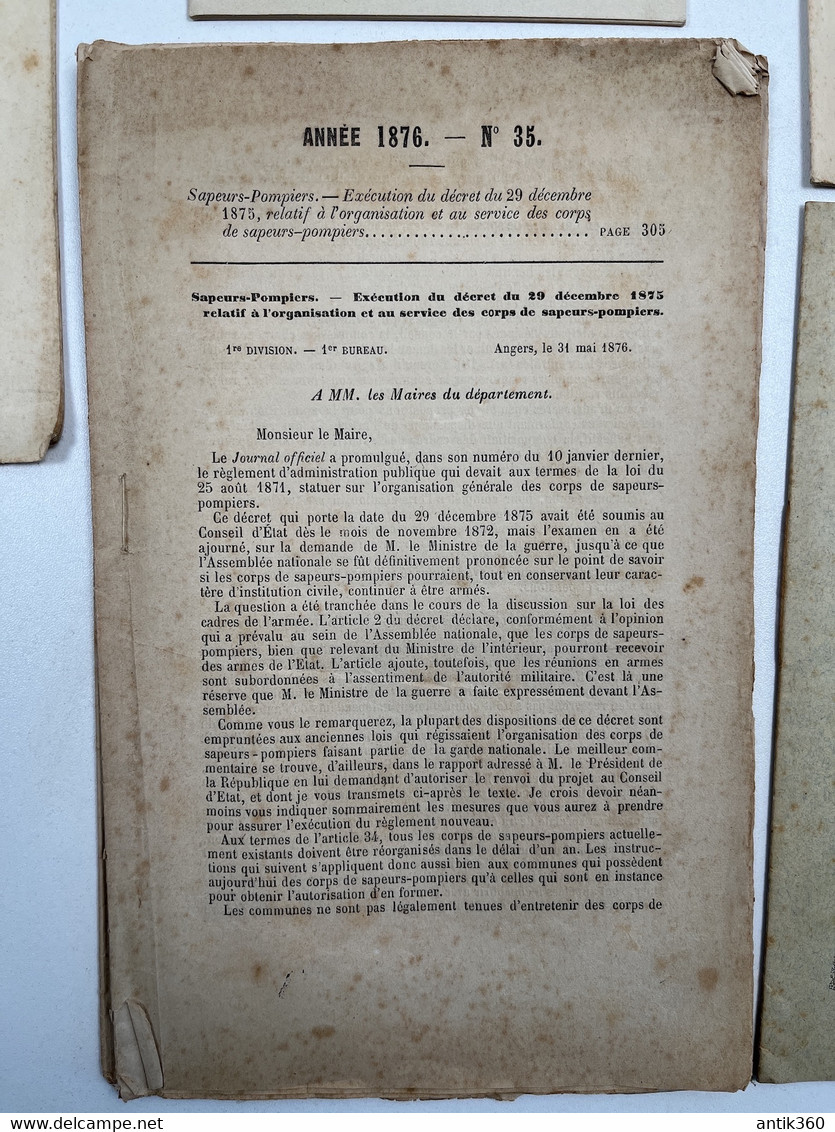 Lot De 5 Documents Législatifs Statuts Pompiers France Et Algérie XIXe Et XXe - Bomberos