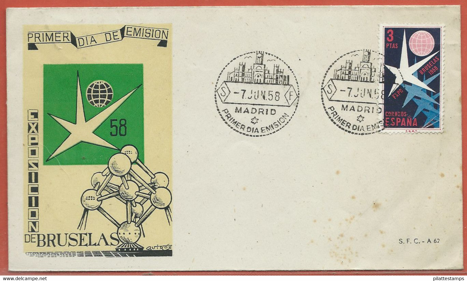 EXPOSITION ESPAGNE 2 LETTRES FDC BRUXELLES DE 1958 DE MADRID (ROUSSEURS) - 1935 – Bruselas (Bélgica)