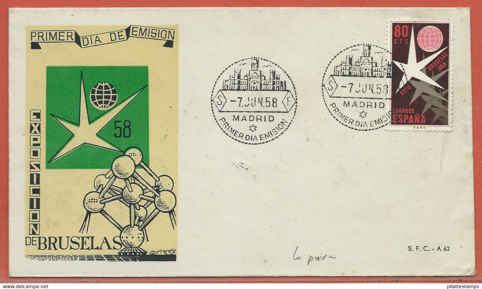 EXPOSITION ESPAGNE 2 LETTRES FDC BRUXELLES DE 1958 DE MADRID (ROUSSEURS) - 1935 – Brüssel (Belgien)