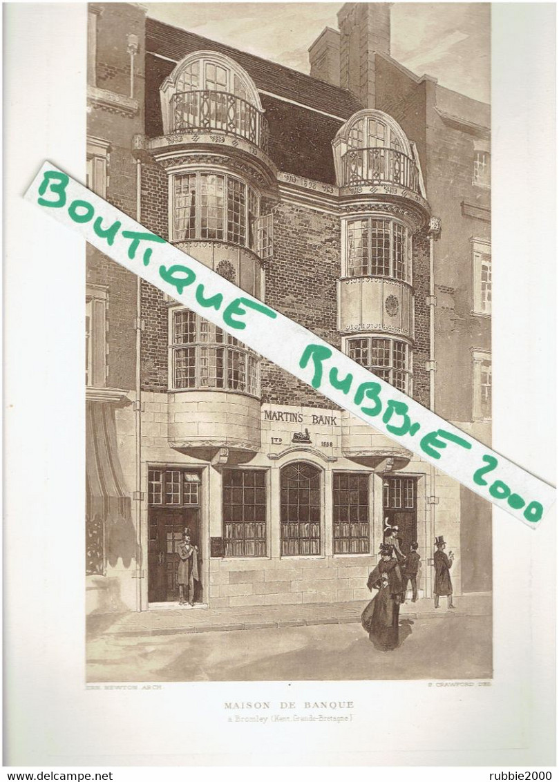 DESSIN D ARCHITECTURE 1914 BROMLEY KENT MAISON DE BANQUE MARTIN S BANK ARCHITECTE ERNEST NEWTON - Arquitectura