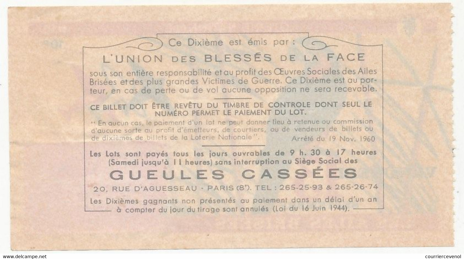 FRANCE - Loterie Nationale - 1/10ème - Les Ailes Brisées - (Perroquet) - Vendredi 13 Septembre 1974 - Lottery Tickets