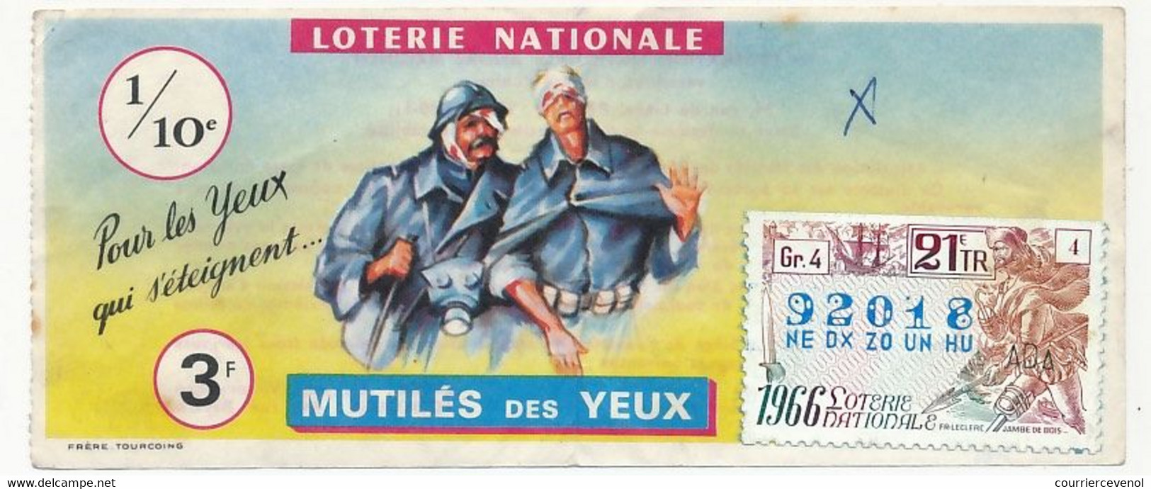 FRANCE - Loterie Nationale - 1/10ème - Mutilés Des Yeux - 21eme Tranche 1966 - Loterijbiljetten
