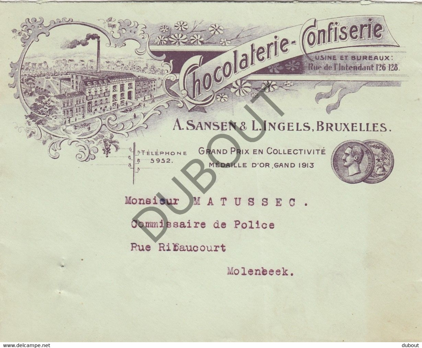 Bruxelles - Chocolaterie-Confiserie - A. Sansen & L. Ingels - Enveloppe   (V1724) - 1800 – 1899