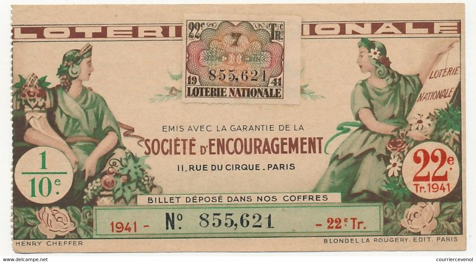 FRANCE - Loterie Nationale - 1/10ème - Société D'encouragement - 22eme Tranche - 1941 - Loterijbiljetten