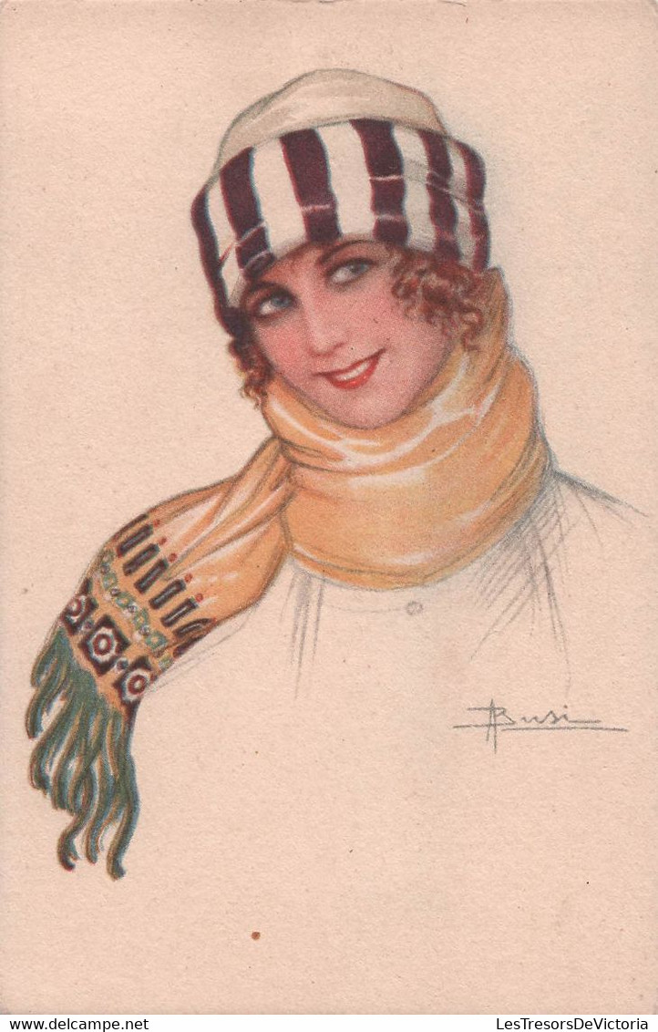 CPA Illustrateur - Busi - Femme Avec Un Bonnet Et Une Echarpe Jaune Et Verte - Illustrateur Italien - Busi, Adolfo