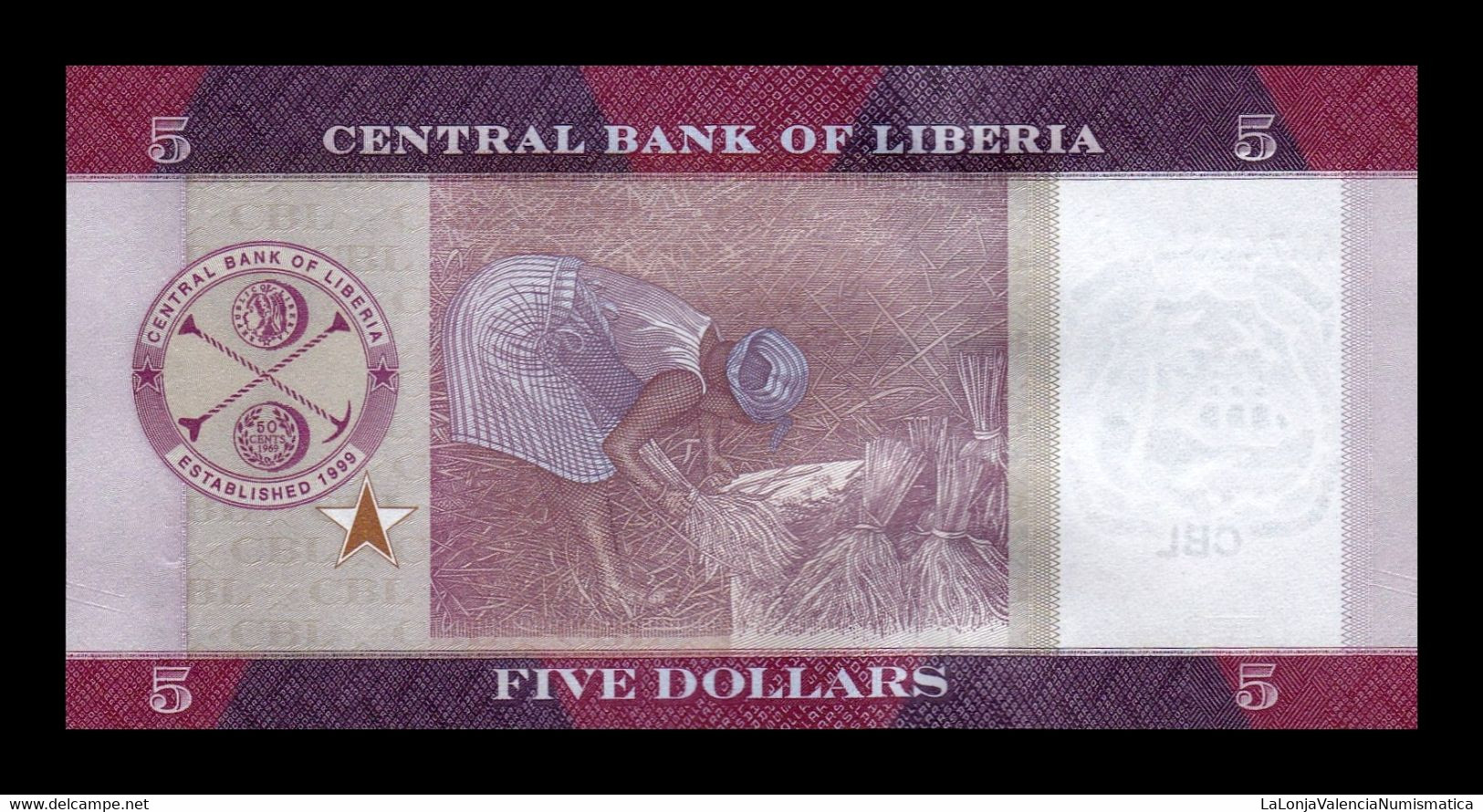 Liberia Lot 10 Banknotes 5 Dollars 2016 Pick 31a SC UNC - Liberia