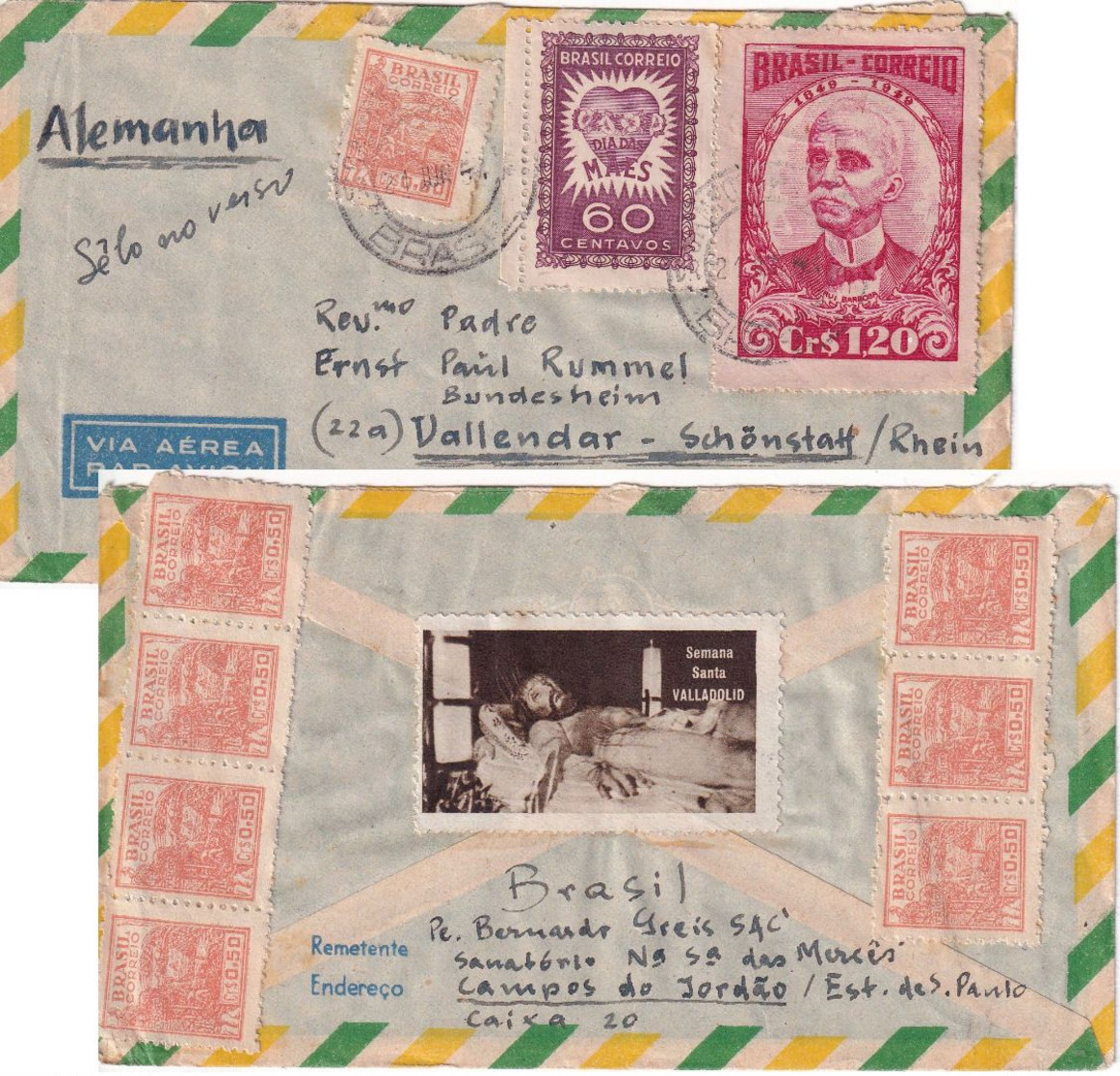 Brasilien - 1,20 Cr. Barbosa Ua. Luftpostbrief Campos Do Jordao - Vallendar 1951 - Enteros Postales