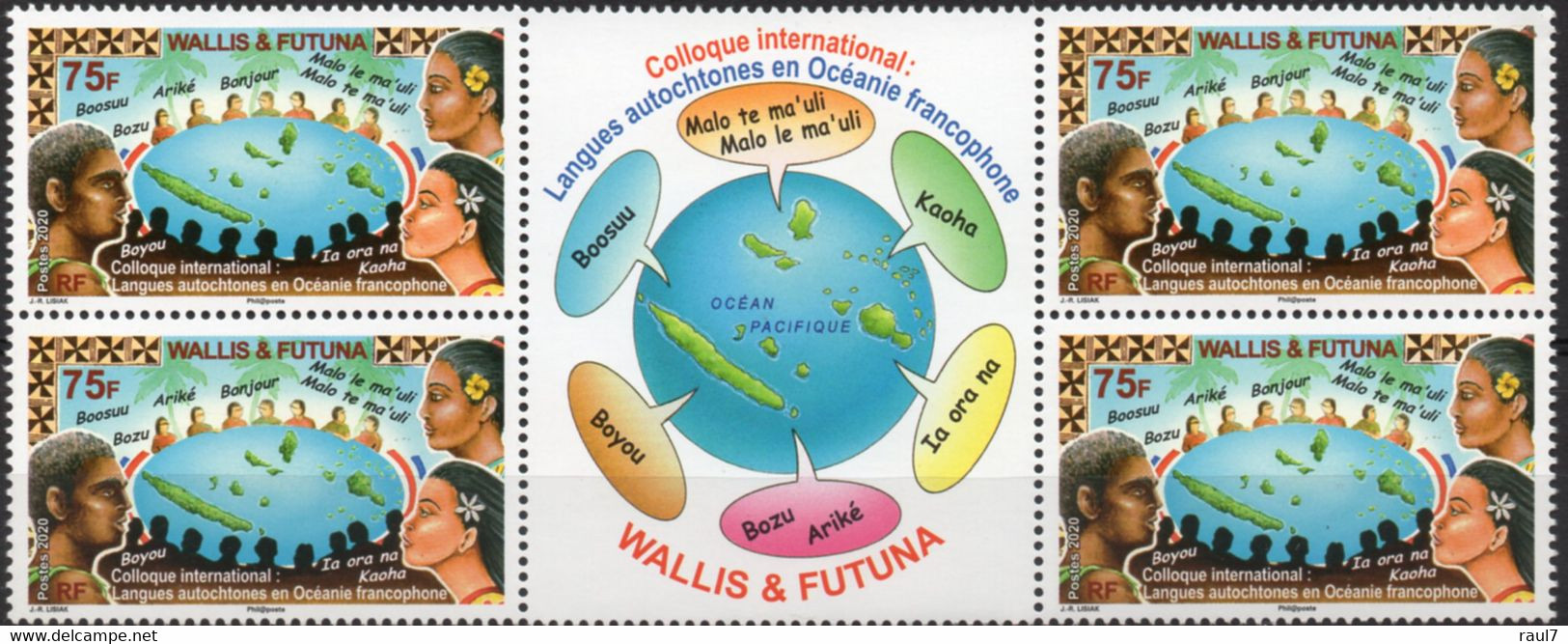 Wallis Et Futuna 2020 - Langues Autochtones En Océanie Fr - Bloc De 4 Avec Vignette Central Neuf // Mnh - Unused Stamps