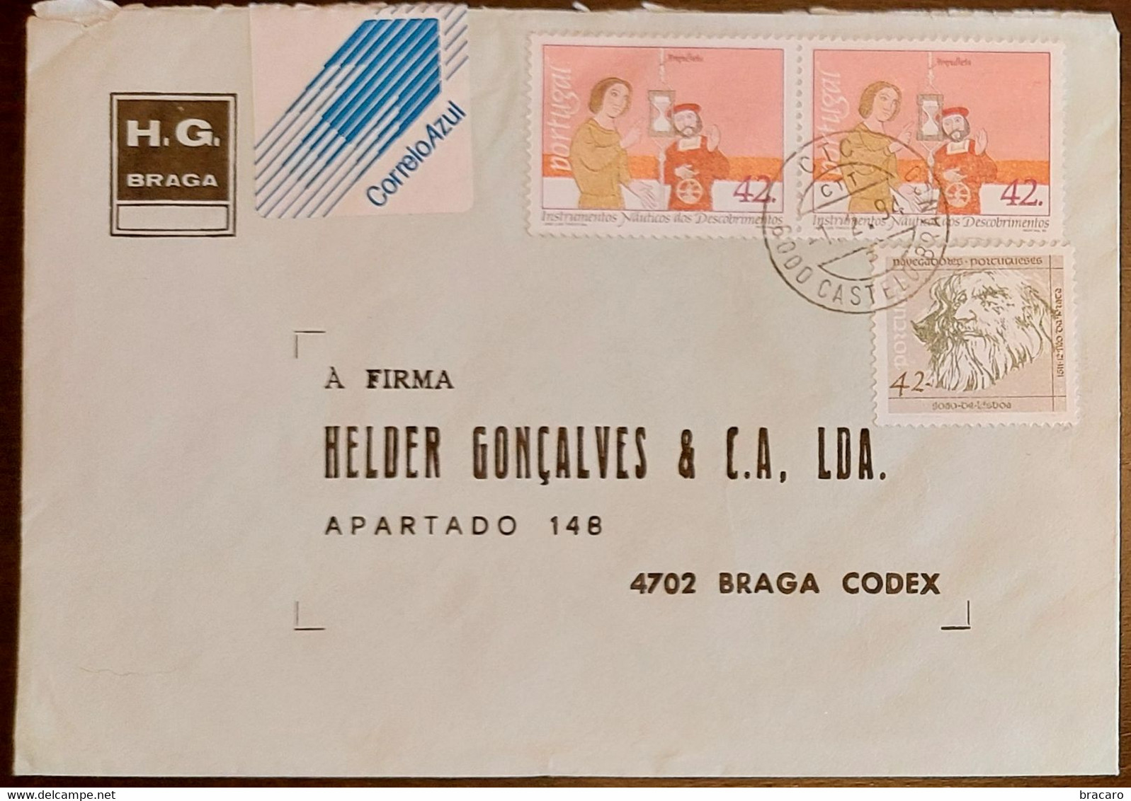 PORTUGAL - Cover 1.2.1994 - Cancel Castelo Branco - Stamps Instrumentos Náuticos + Navegadores 42$00 - H.G. Braga - Lettres & Documents