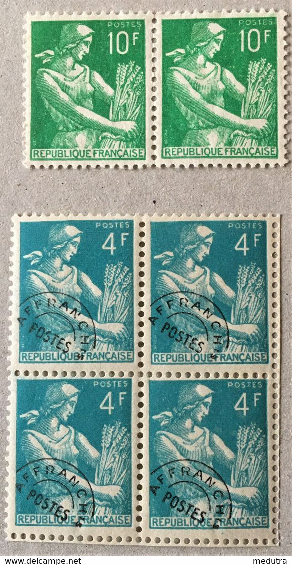 Moissonneuse 1115A En Paire Neuve Et Préoblitéré 106 En Bloc Neuf De 4 Timbres - 1957-1959 Moissonneuse