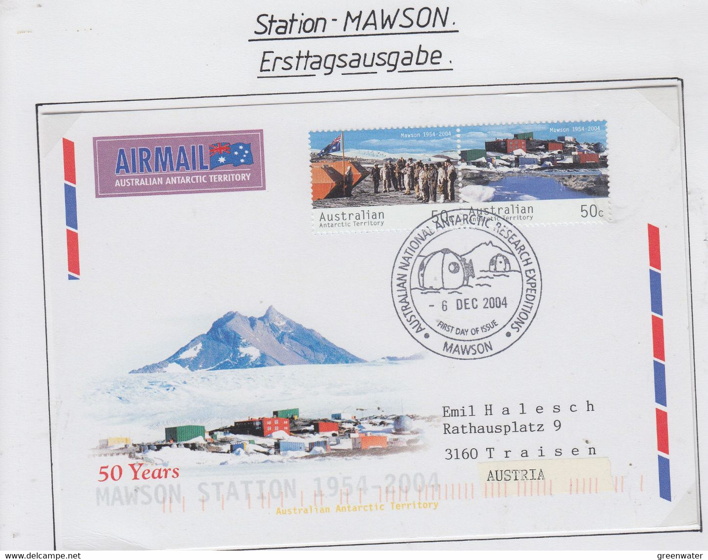 AAT 1966 50Y Mawson Station FDC Ca Mawson 6 DEC 2004 (MN194A) - FDC