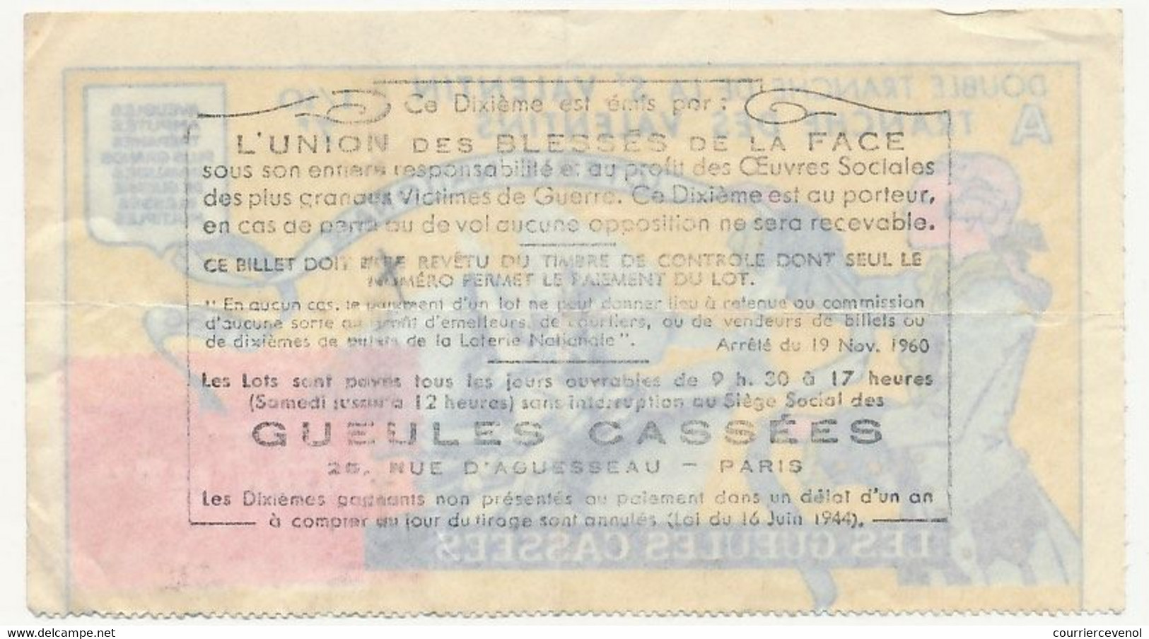 FRANCE - Loterie Nationale - 1/10ème (A ) - Les Gueules Cassées - Double Tranche De La Saint Valentin - 1966 - Lottery Tickets