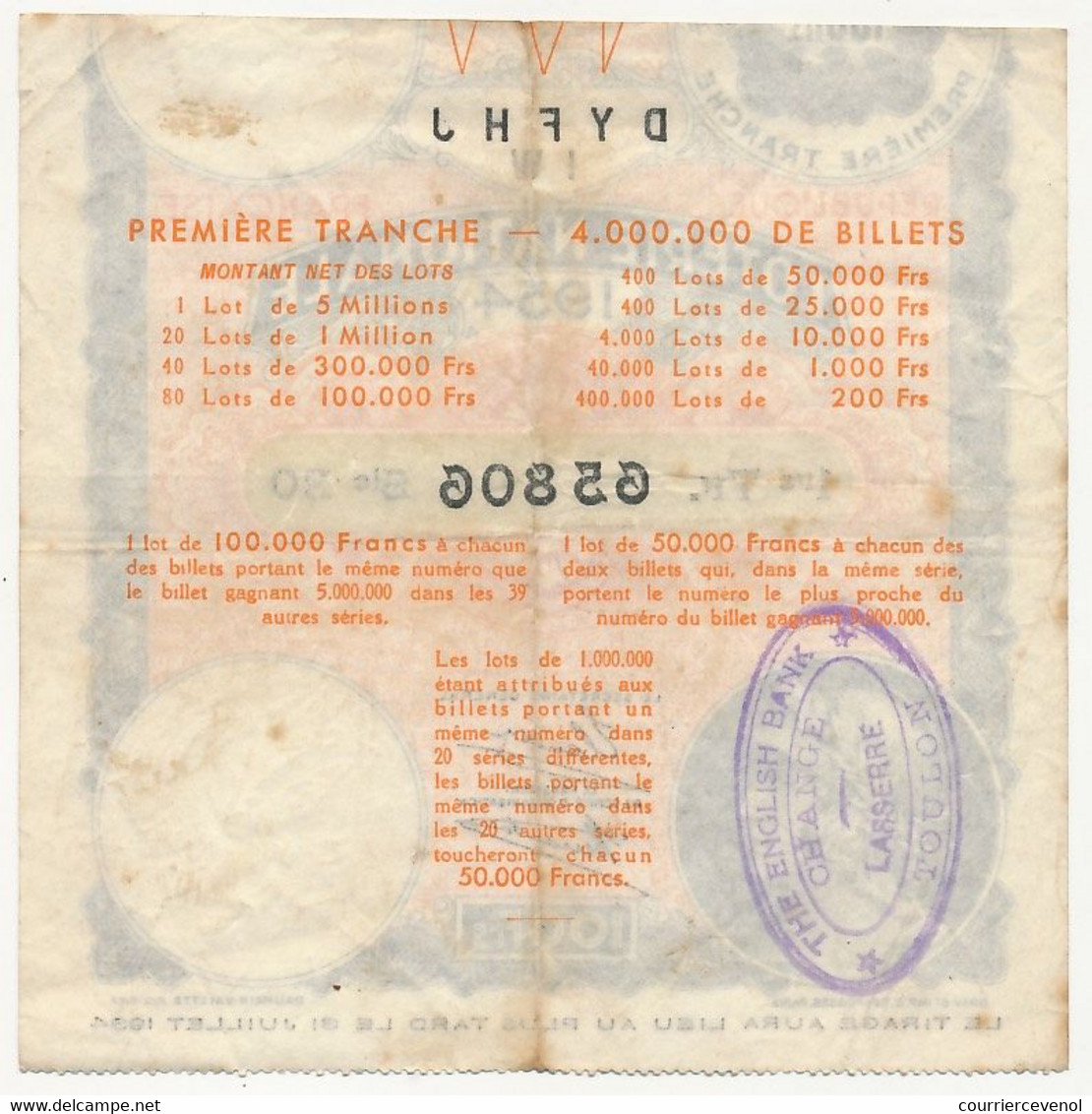 FRANCE - Loterie Nationale - Billet 1ere Tranche 1934 - Biglietti Della Lotteria