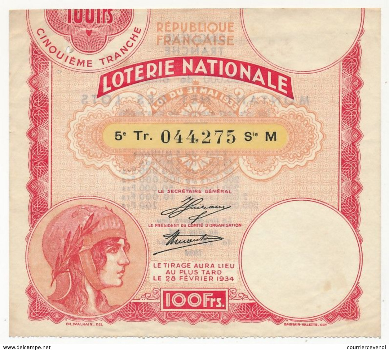 FRANCE - Loterie Nationale - Billet 5eme Tranche 1934 - Loterijbiljetten