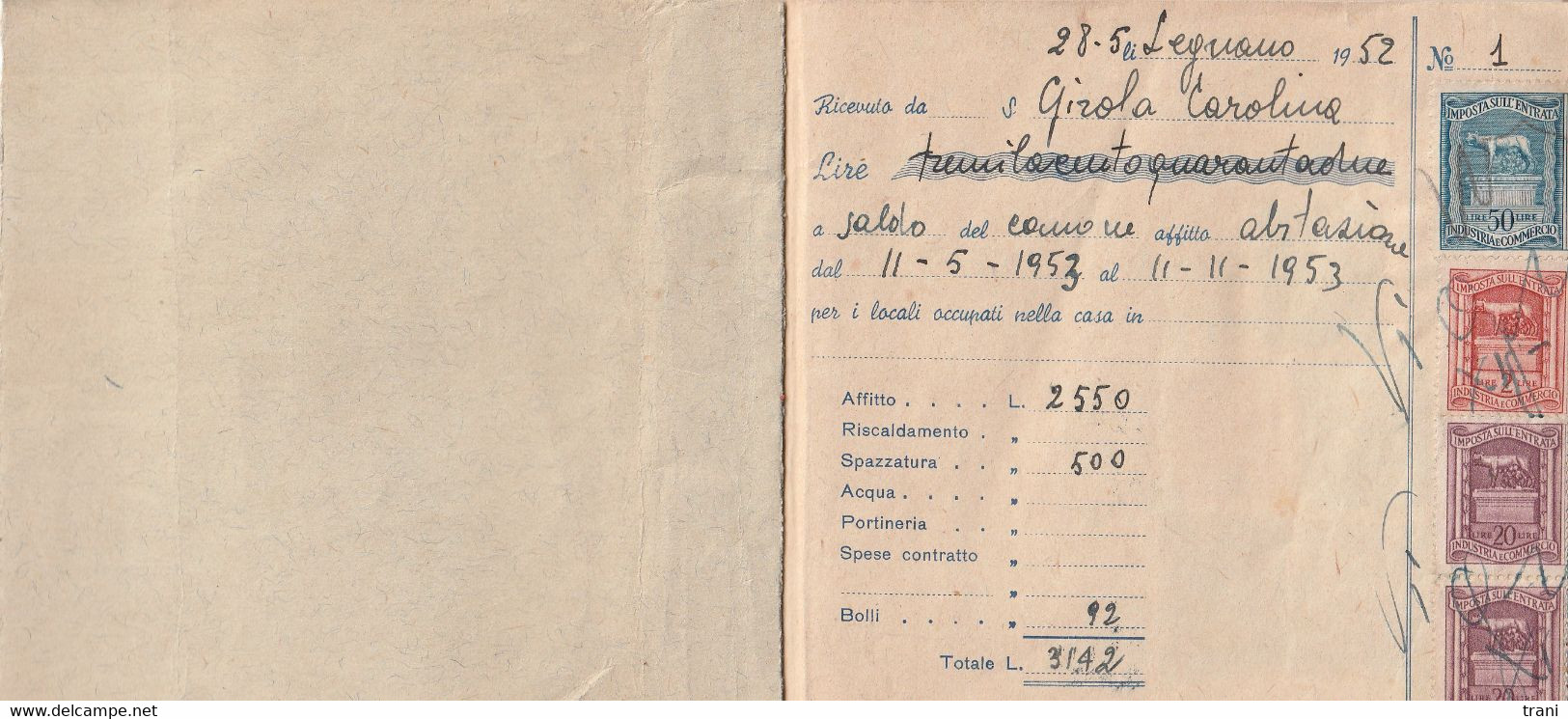 131 MARCHE DA BOLLO ANNULLATE, SU MATRICI DI RICEVUTE, DAL 1952 AL 1955 - Steuermarken