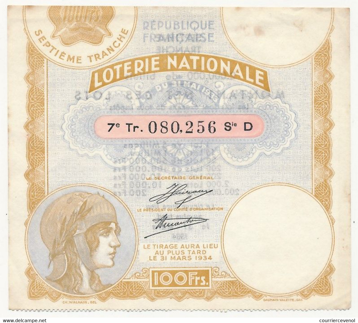 FRANCE - Loterie Nationale - Billet 7eme Tranche 1934 - Biglietti Della Lotteria