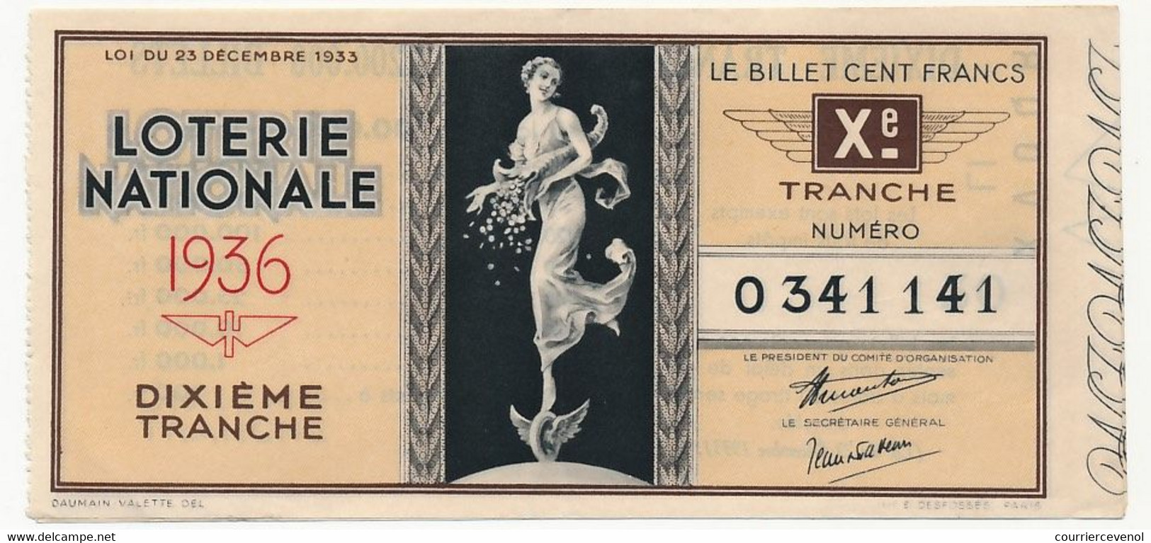 FRANCE - Loterie Nationale - Billet 10eme Tranche 1936 - Loterijbiljetten