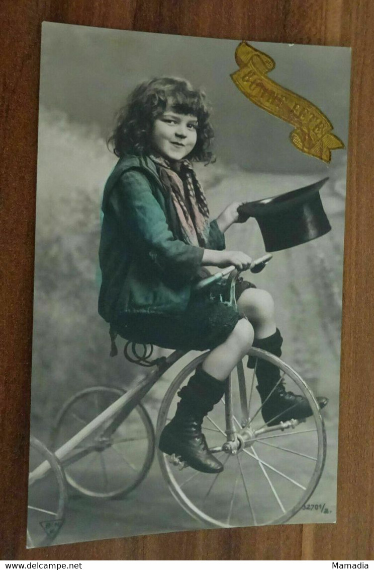 CARTE POSTALE ANCIENNE TRICYLE ENFANT BONNE FETE - Autres & Non Classés