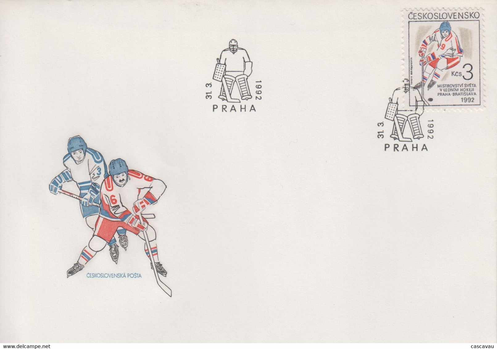 Enveloppe  FDC  1er  Jour   TCHECOSLOVAQUIE   Championnat  Du   Monde   De   HOCKEY  SUR  GLACE   1992 - Hockey (Ice)