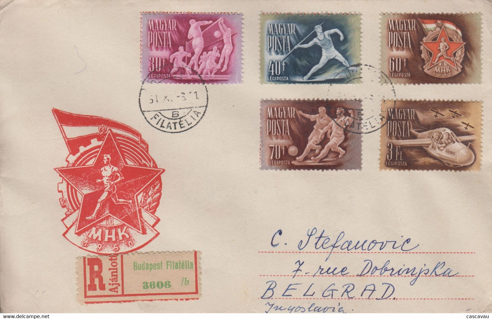 Enveloppe  Recommandée   FDC   1er   Jour    HONGRIE   Jeux  Sportifs   1950 - FDC