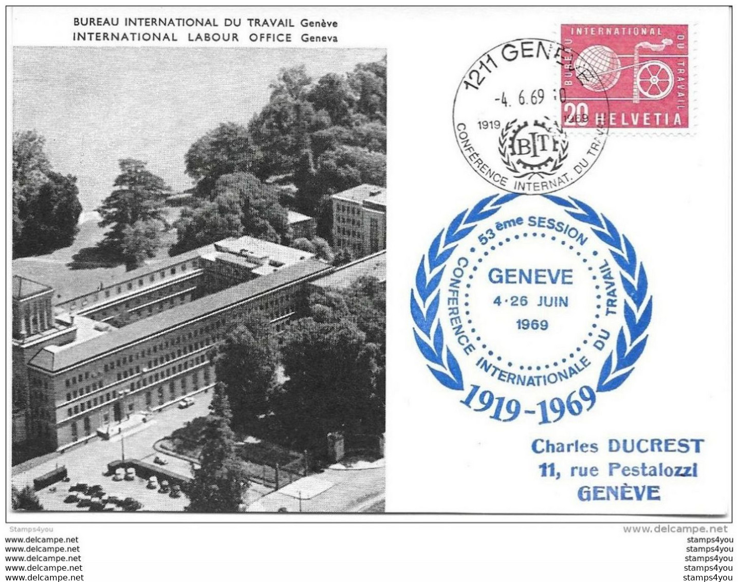 56 - 50 -  Carte Suisse Avec Oblit Spéciale "Conférence Internat Du Travail 53eme Session 1969" - ILO