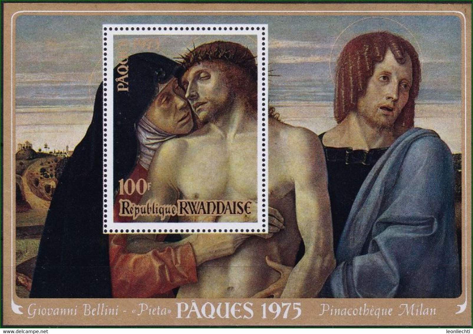 1975 Rep. Rwandaise. Paques - Ostern, Pieta Von Giovanni Bellini - Pascua