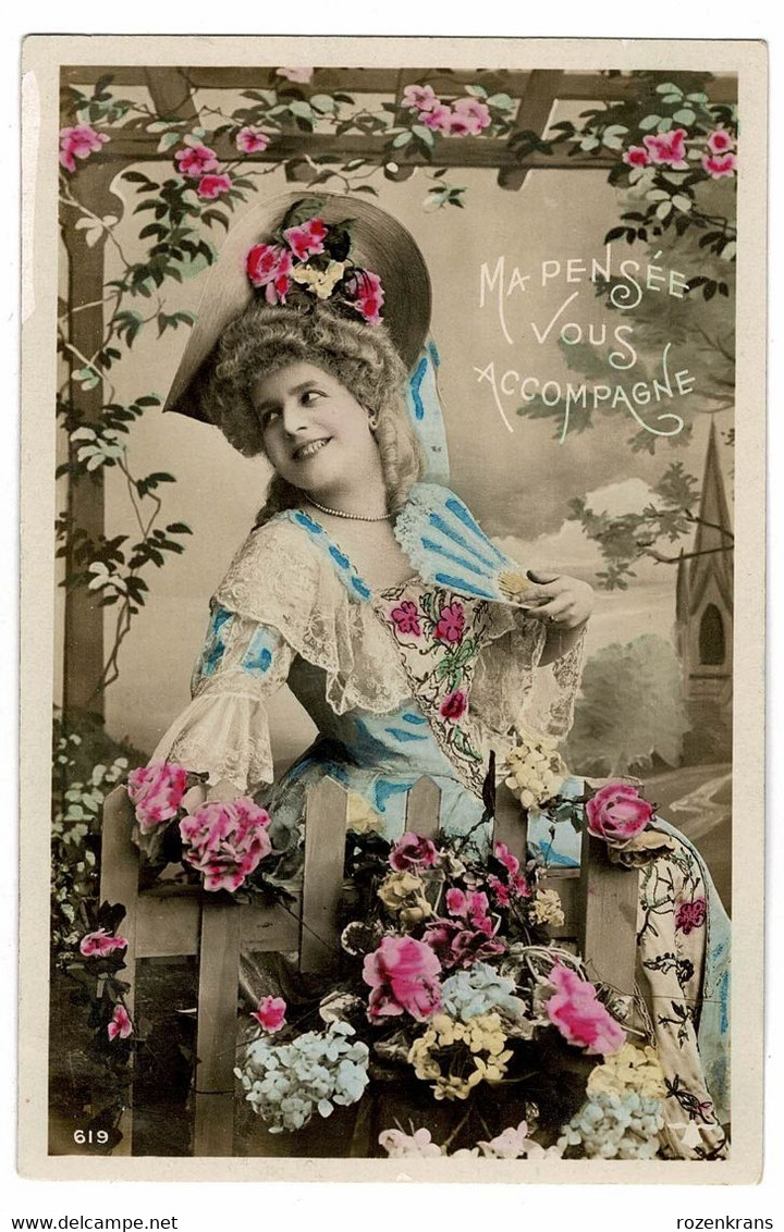 CPA Carte Fantaisie Fleurs Flowers Bloemen Femme Woman Lady Hat Chapeau Vrouw Met Hoed - Mode