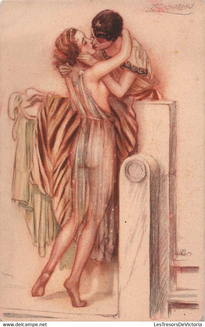 CPA Illustrateur - Mauzan - Femme Nue Avec Une Robe Transparente Embrassant Un Homme - Erotique - Mauzan, L.A.