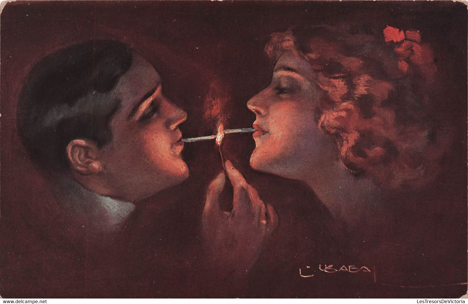 CPA Illustrateur Usabal - Homme Et Femme Allumant Ensemble Leur Cigarette - Usabal