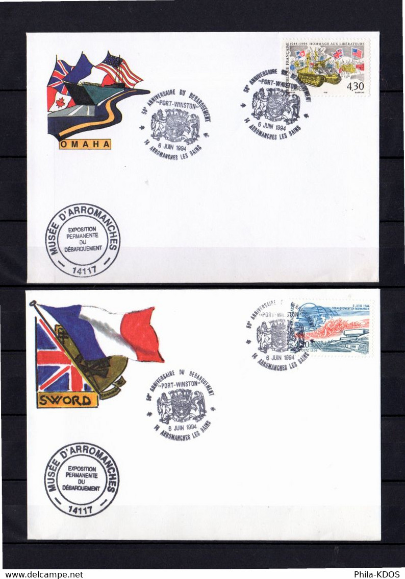 &#9989; " 50 ANS DU DEBARQUEMENT EN NORMANDIE " Sur 2 Enveloppes De 1994 N°YT 2287 2288 FDC à Saisir - WW2