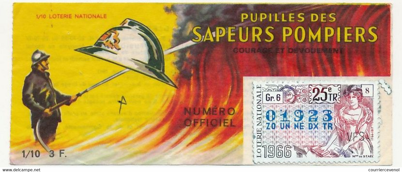 FRANCE - Loterie Nationale - 1/10ème - Pupilles Des Sapeurs Pompiers - 25eme Tranche 1966 - Biglietti Della Lotteria