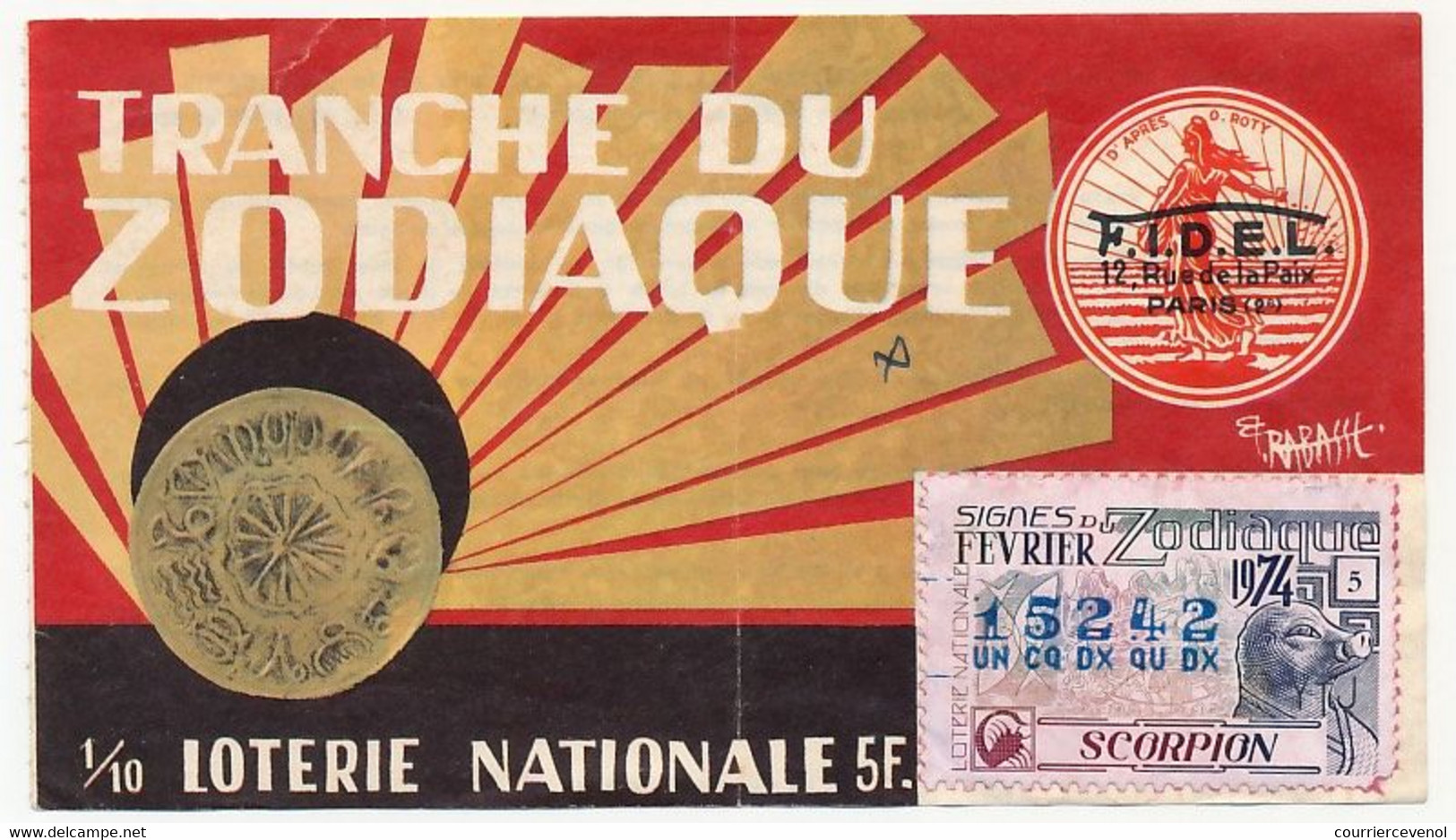 FRANCE - Loterie Nationale - 1/10ème - F.I.D.E.L. - Tranche Du Zodiaque - 1974 - Billets De Loterie