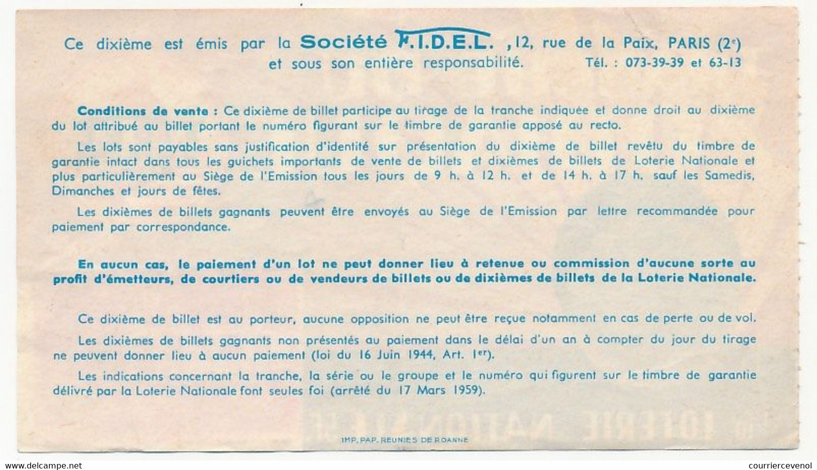 FRANCE - Loterie Nationale - 1/10ème - F.I.D.E.L. - Tranche Du Zodiaque - 1974 - Billets De Loterie