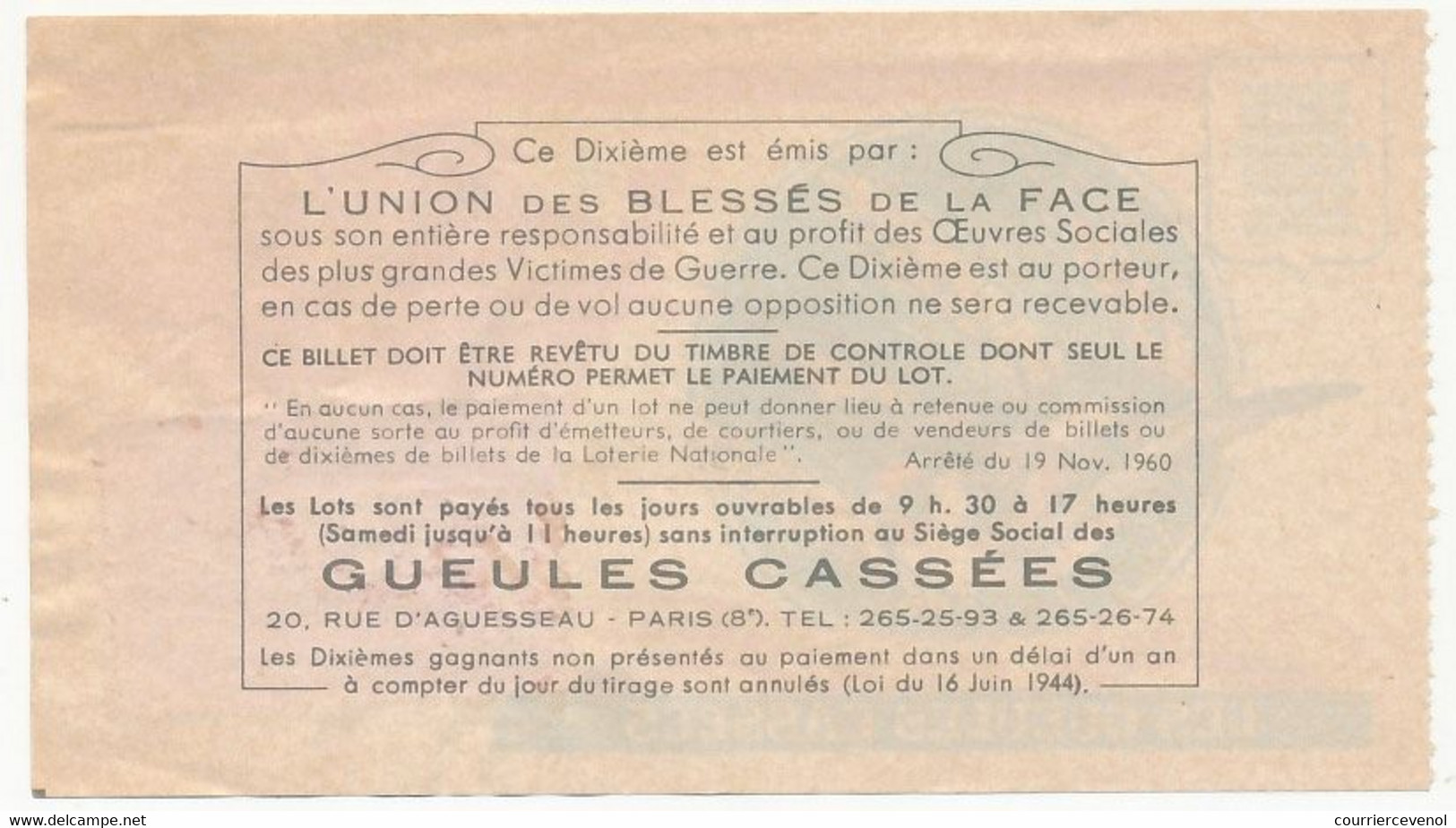 FRANCE - Loterie Nationale - 1/10ème - Les Gueules Cassées  - Tranche Des Moissons - 1974 - Biglietti Della Lotteria