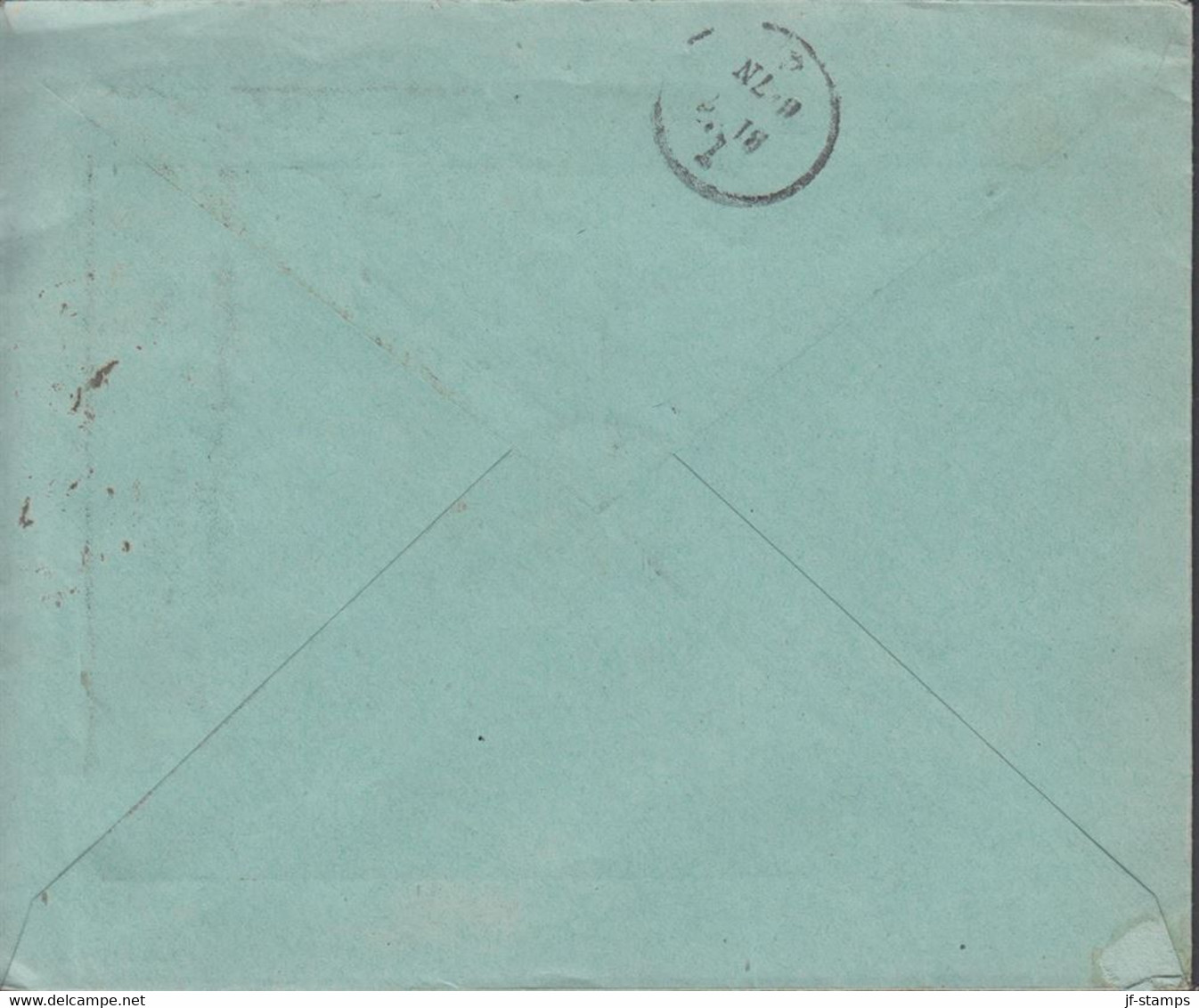 1884. DANMARK. Coat-of Arms. Large Corner Figures. 20 Øre Blue. Perf. 14x13½ WITH PERFIN E.J... (Michel 36YA) - JF432931 - Briefe U. Dokumente