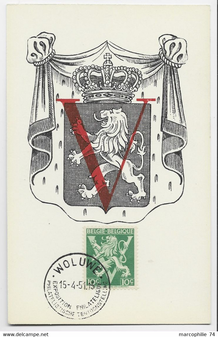 BELGIQUE 10C LION CARTE MAXIMUM WOLUWE 15.4.1951 - 1934-1951