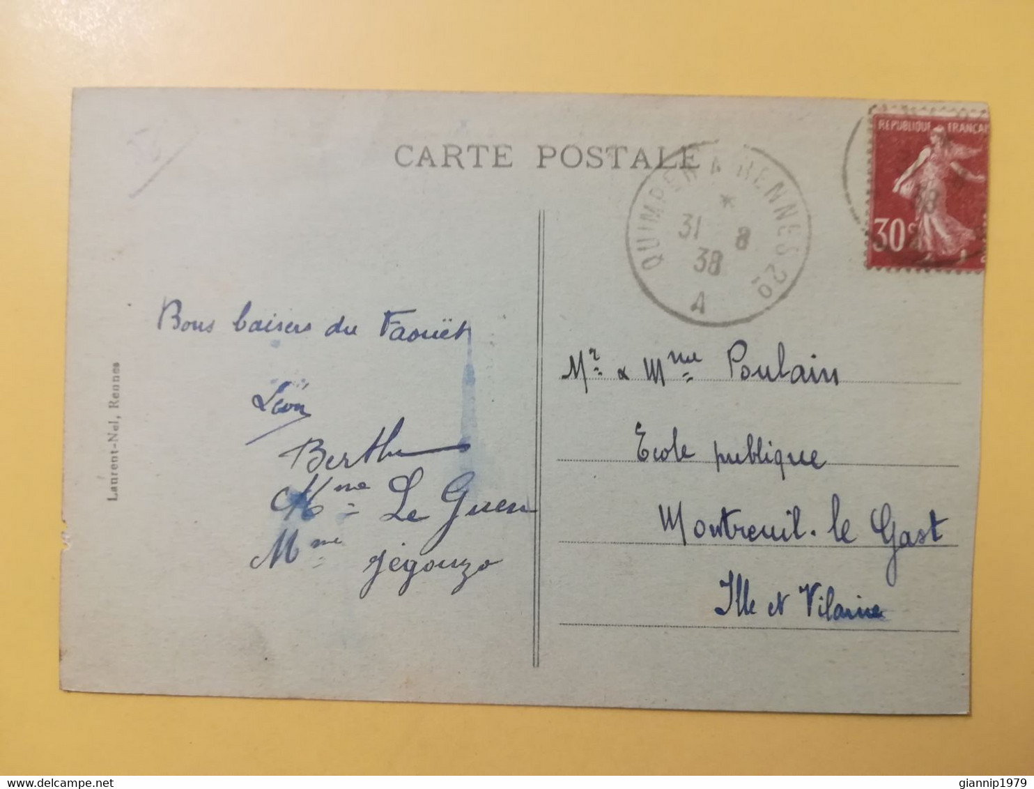 CARTOLINA POSTCARD FRANCIA FRANCE 1938 FAOUET CHAPELLE SAINT MICHEL BOLLO SEMEUSE OBLITERE' - Faouët