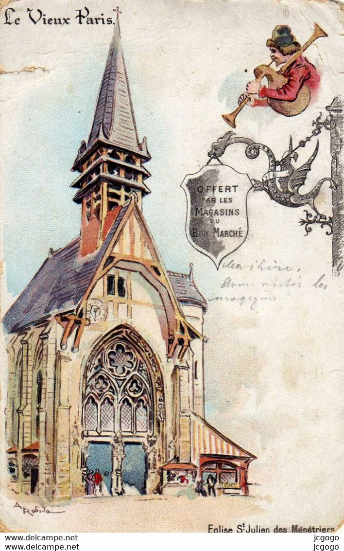 ILLUSTRATEUR ROBIDA  Le Vieux Paris  Eglise St Julien Des Ménétriers. - Robida