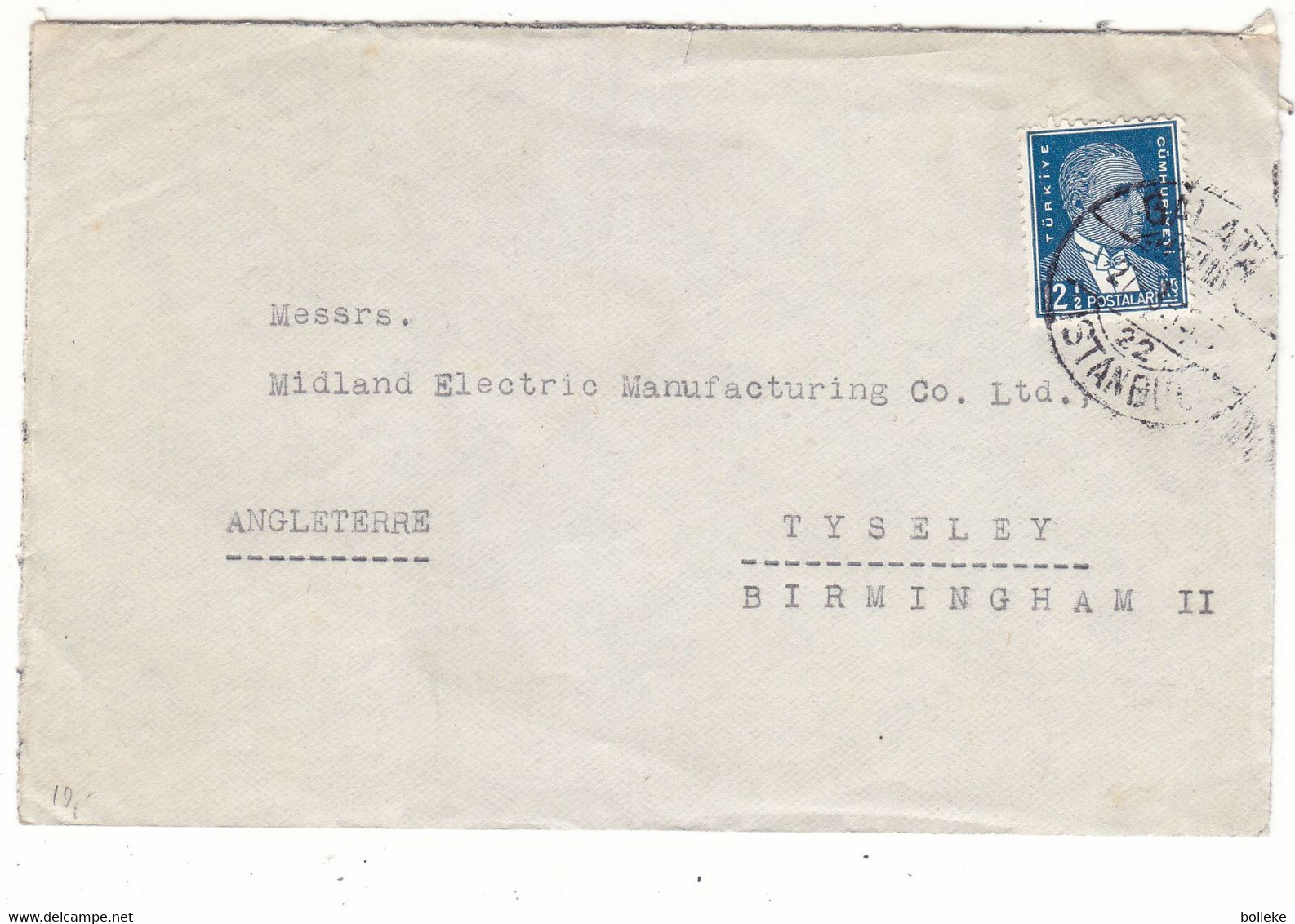 Turquie - Lettre De 1952 ? - Oblit Istanbul - Exp Vers Birmingham - Lettres & Documents