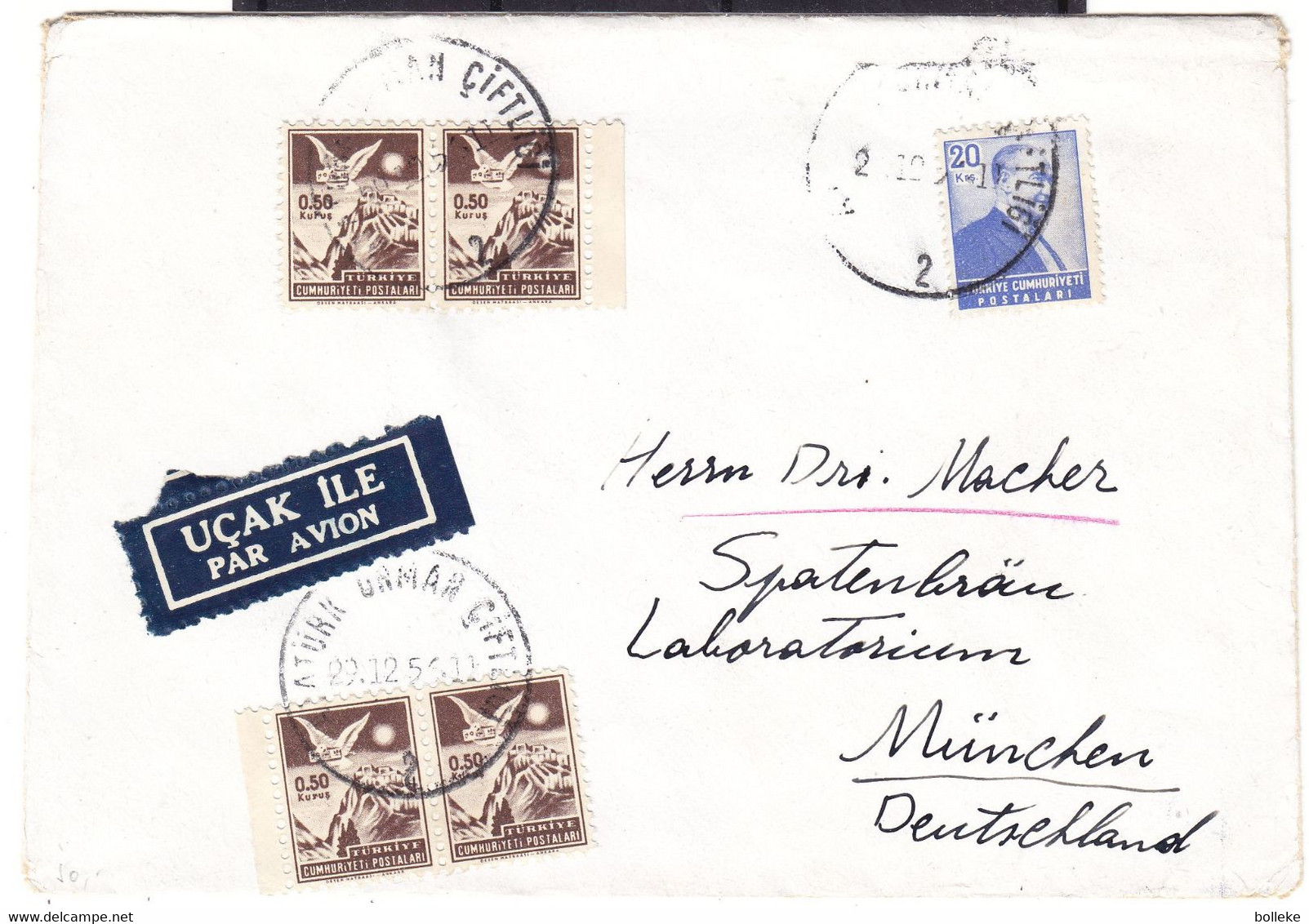Turquie - Lettre De 1956 - Exp Vers München - Briefe U. Dokumente