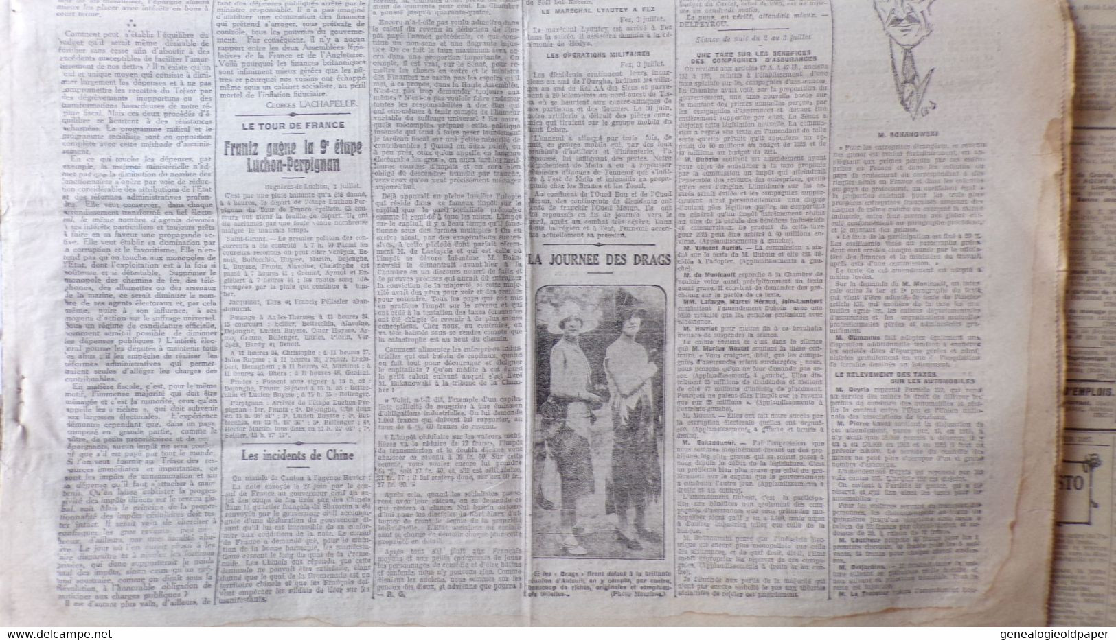 87- LIMOGES-  LE COURRIER DU CENTRE-4 JUILLET 1925-PAUL DARDE SCULPTEUR BERGER CEVENNES-BOKANOWSKI-TOUR DE FRANCE - Historical Documents