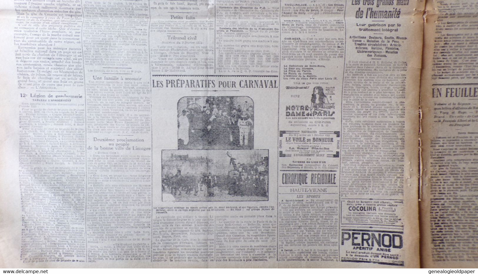 87- LIMOGES-  LE COURRIER DU CENTRE -4 FEVRIER 1925-COLOMBES-ALSACE LORRAINE-CAPITAINE LEMAITRE-NOUAILLAC-CAVALCADE - Historical Documents