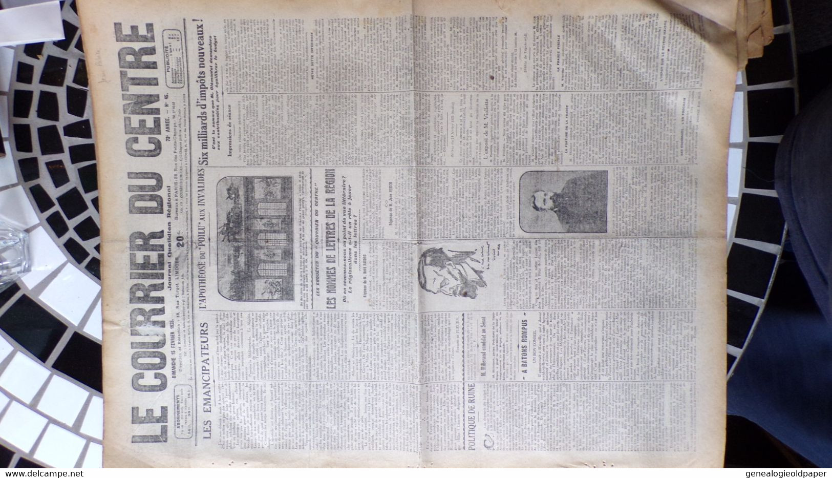 87- LIMOGES-  LE COURRIER DU CENTRE -15 FEVRIER 1925-INVALIDES-NOEL SABORD-JEAN REBIER- - Historical Documents