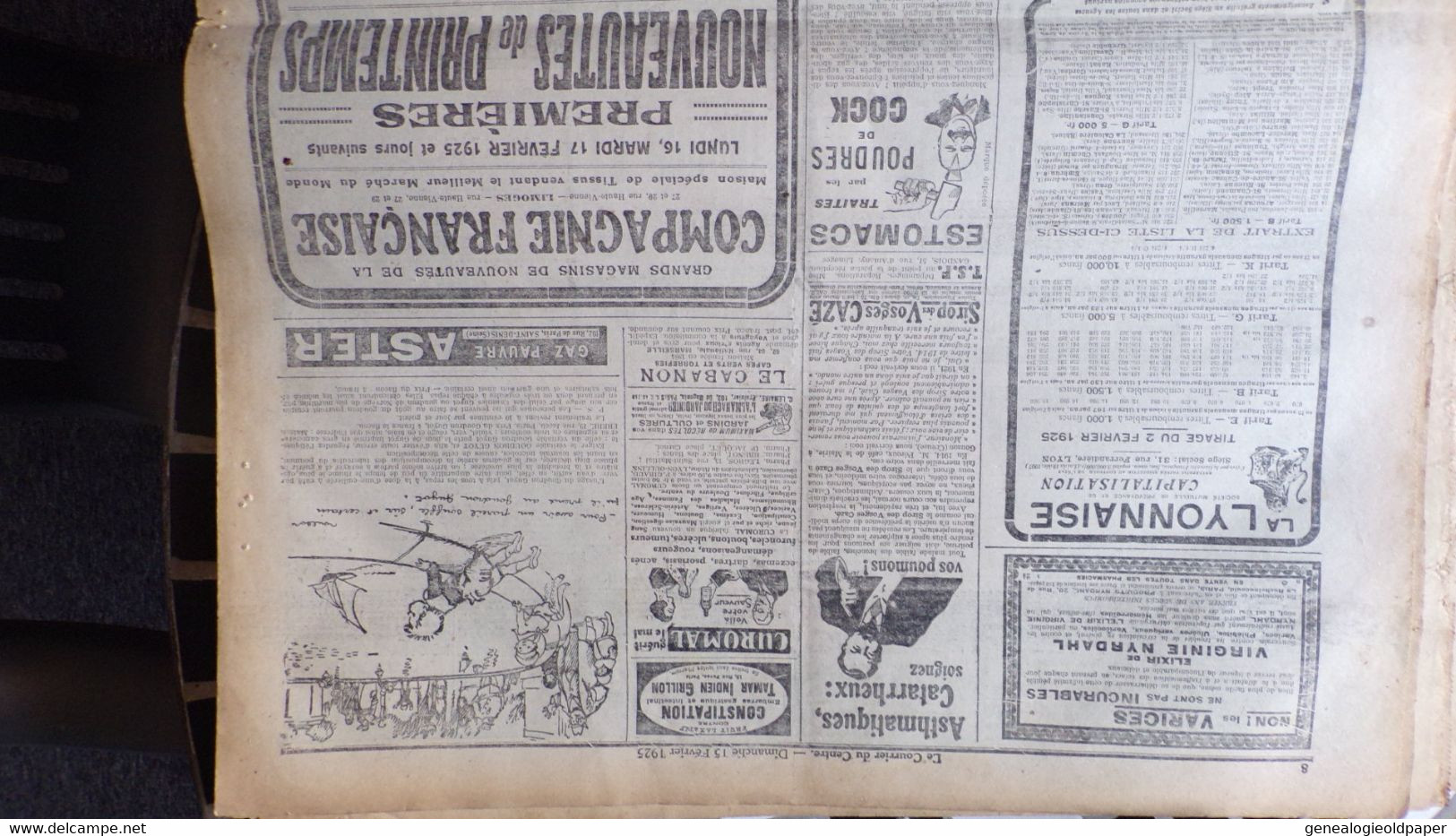 87- LIMOGES-  LE COURRIER DU CENTRE -15 FEVRIER 1925-INVALIDES-NOEL SABORD-JEAN REBIER- - Historical Documents