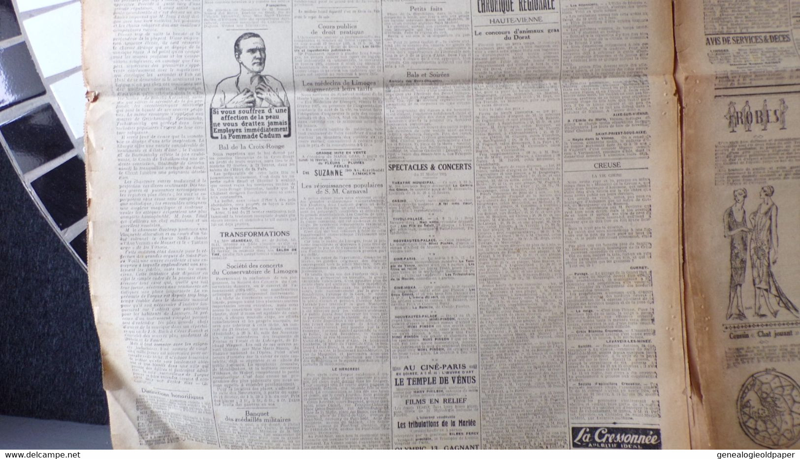 87- LIMOGES-  LE COURRIER DU CENTRE -17 FEVRIER 1925-CANADA SMITH-GENERAL DABAN ESOAGNE-OCCUPATION COLOGNE-ETUDIANTS - Historical Documents