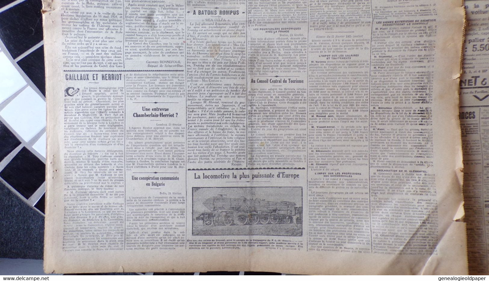 87- LIMOGES-  LE COURRIER DU CENTRE -22 FEVRIER 1925-CAVALCADE-CONSTANTINOPLE CONSTANTIN IV-LOCOMOTIVE PLM-CAILLAUX - Historical Documents