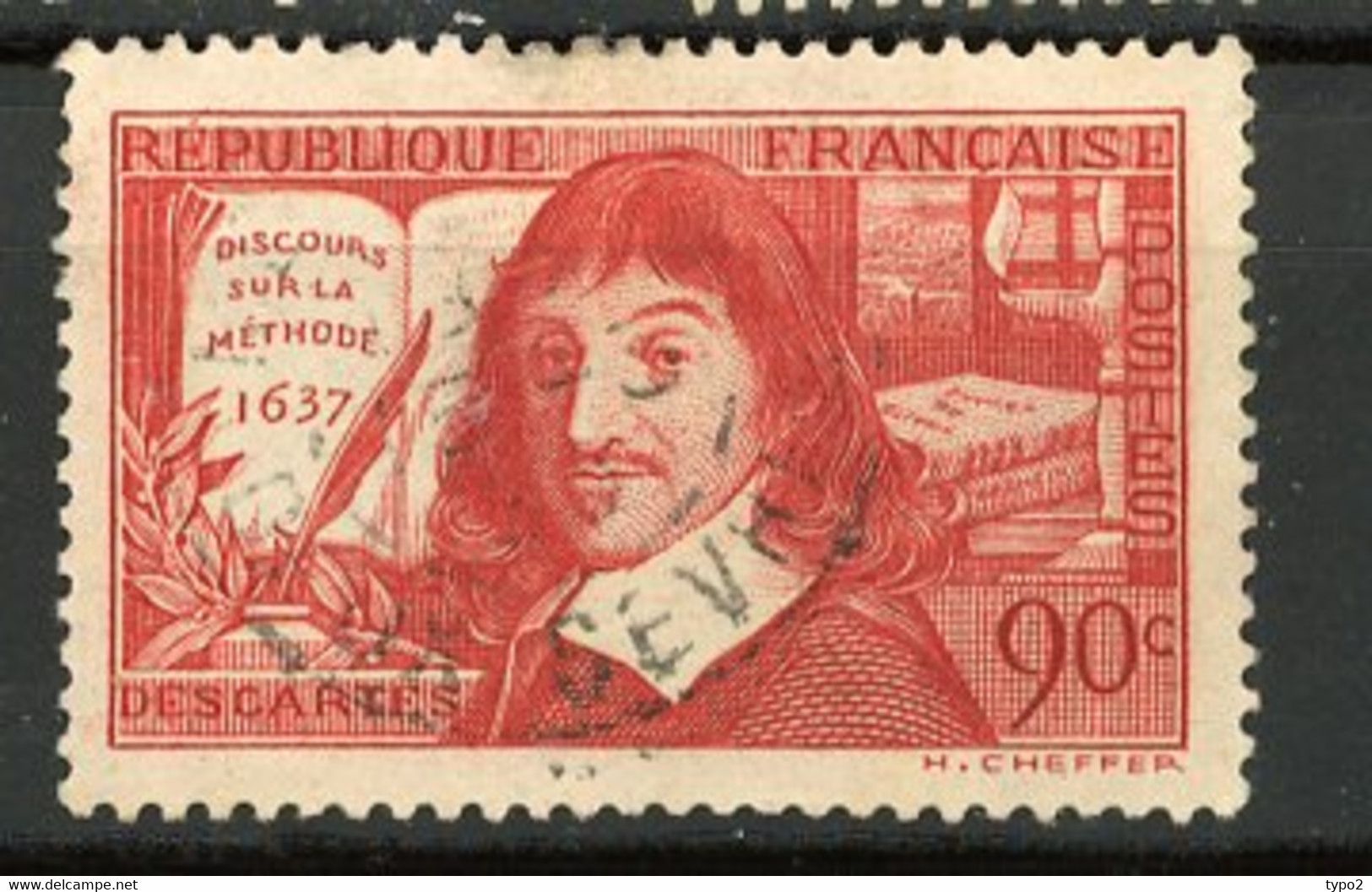 FR - Yv. N° 341,  (o)  Descartes: SUR LA METHODE  Cote  1,5  Euro BE   2 Scans - Used Stamps