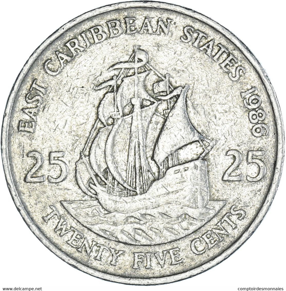 Monnaie, Etats Des Caraibes Orientales, 25 Cents, 1986 - Caraïbes Orientales (Etats Des)